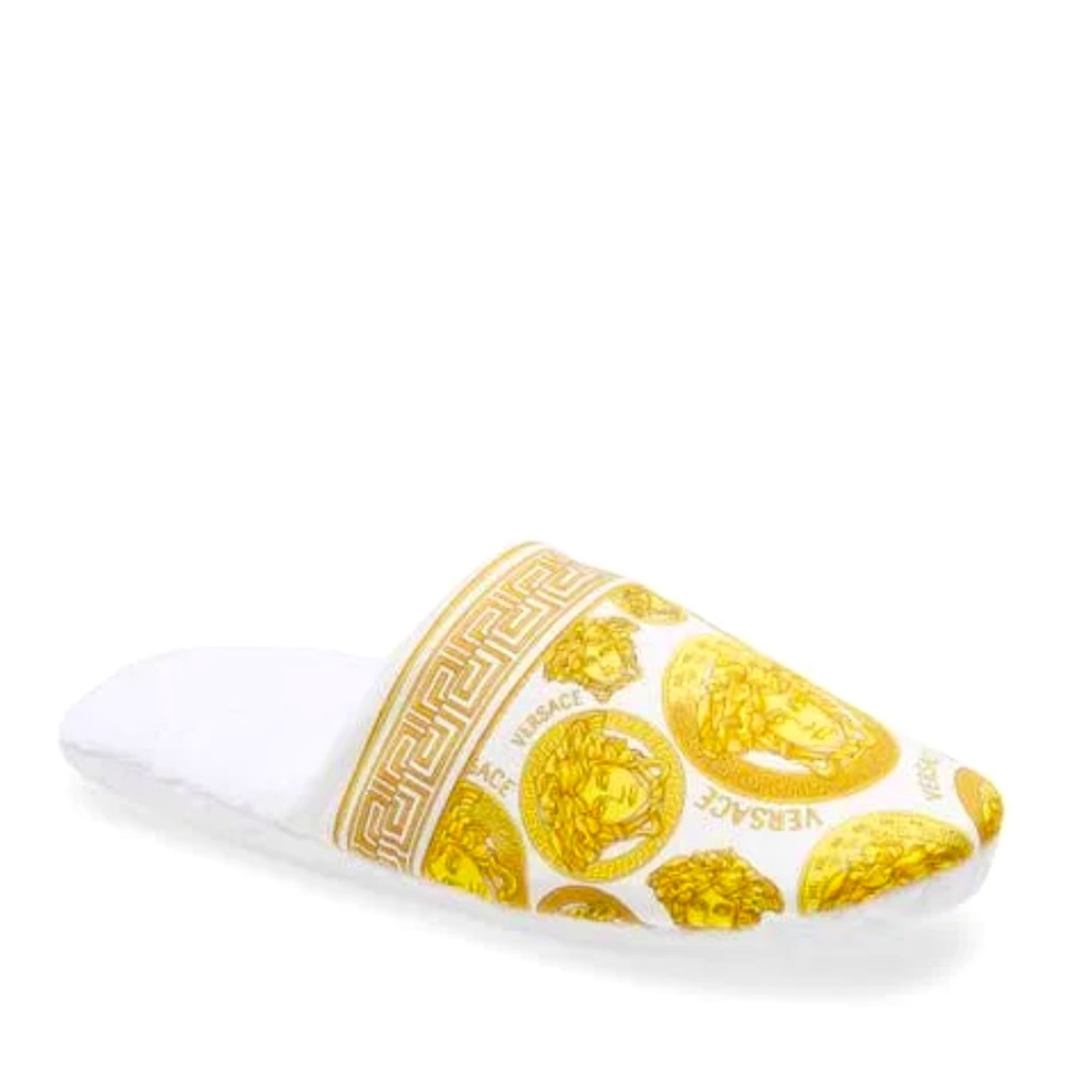 BRAND NEW White Versace Slippers. NWT Greek patterned trim Lion + Medusa